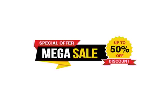 50 Percent MEGA SALE offer, clearance, promotion banner layout with sticker style. vector