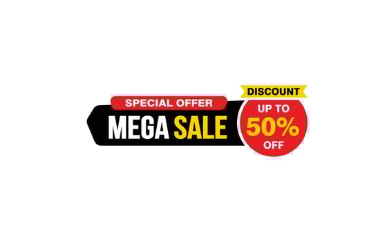 50 Percent MEGA SALE offer, clearance, promotion banner layout with sticker style. vector