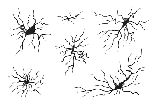 set doodle crack wall, crack illustration vector
