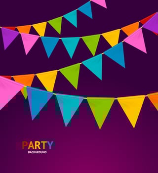 Realistic Detailed 3d Color Party Flags. Vector