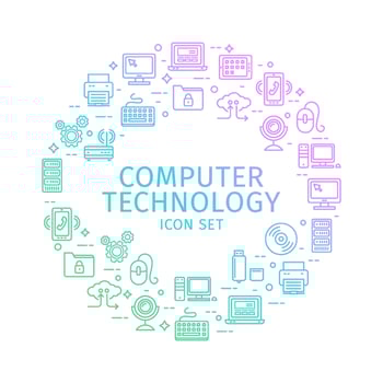Computer Technology Round Design Template Thin Line Icon Concept. Vector