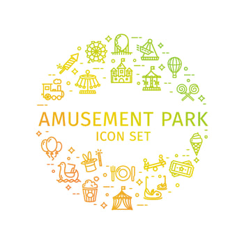 Amusement Park Round Design Template Thin Line Icon Concept. Vector