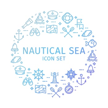 Nautical Sea Shop Round Design Template Thin Line Icon Concept. Vector