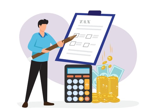 project cost estimation Calculate your budget or resources to complete tasks. financial plan invoice or tax expenses or loans Businessman with cost estimate calculator from project document vector