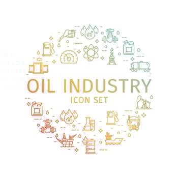 Oil Industry Round Design Template Thin Line Icon Concept. Vector