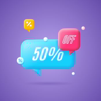 3d Sale Label with Percent Concept Cartoon Style. Vector