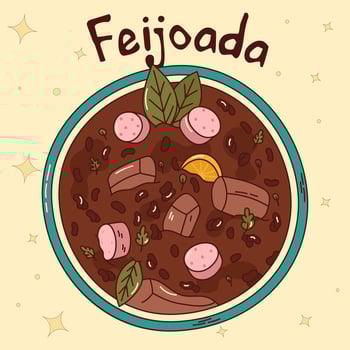 Brazilian traditional food. Feijoada. Vector illustration in hand drawn style
