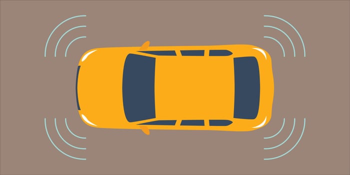 Autonomous smart car. Scans the road, observe the distance. vector
