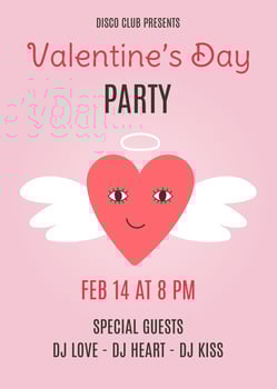 Valentine's Day party invitation. Cute heart with wings. Template for poster, banner, flyer vector