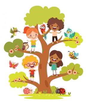 Cartoon Children Playing At Tree vector