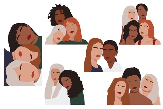 Set of abstract girlfriends. Contemporary women portraits. Diversity female. Modern style background for art print, poster, card, decor, tote bag. EPS 10 vector