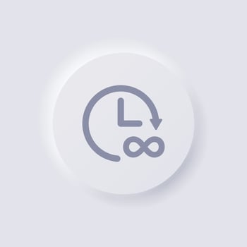 Circular arrow icon with infinity symbol, White Neumorphism soft UI Design for Web design, Application UI and more, Button, Vector. vector