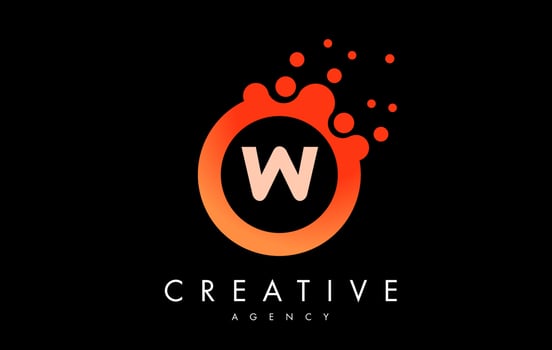 Orange w Letter Logo. Blue Dots Bubble Design Vector