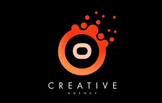 Orange o Letter Logo. Blue Dots Bubble Design Vector