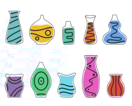 Set modern flower vases on white background vector