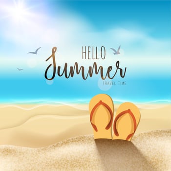 Summer beach travel design. Sun with sand and sandals vector