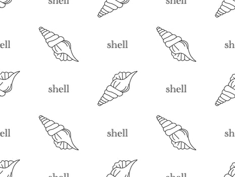 Shells cartoon character seamless pattern on white background vector