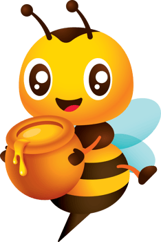 Cute bee carrying honey pot with fresh nature honey dripping out from pot cartoon character illustration png