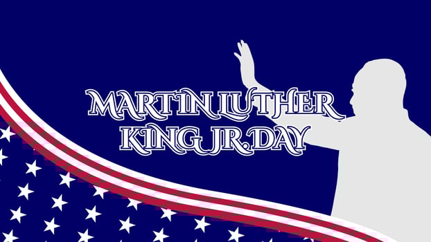 MARTIN LUTHER KING JR DAY ON THE THEME OF USA FLAG BLUE BACKGROUND VECTOR