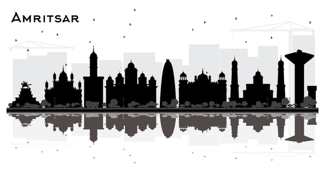 Amritsar India City Skyline Silhouette with Black Buildings Isolated on White. vector