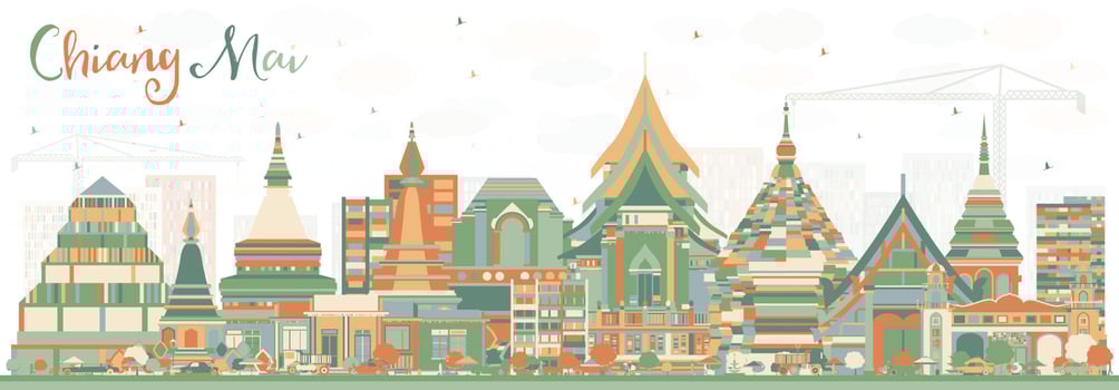 Chiang Mai Thailand City Skyline with Color Buildings. vector
