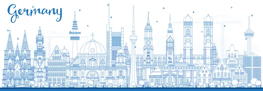 Outline Germany City Skyline with Blue Buildings. vector