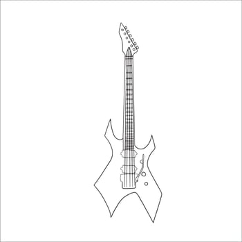 Guitar Line Art, Music Outline Drawing, Simple Sketch, Musical Instrument, String, Rock Musician, Vector Graphic Illustration