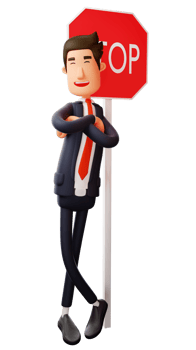 3D illustration. Relaxed office worker 3D Cartoon Character. Office worker smiling and standing leaning against traffic sign. 3D Cartoon Character png