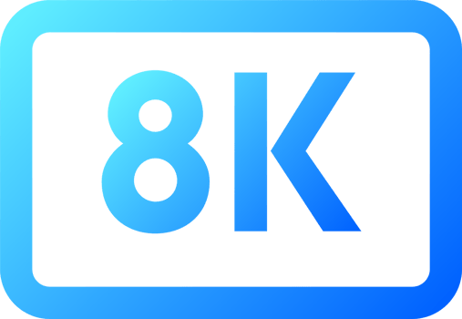 Gradient video quality or resolution icons in 8k. Video screen technology. png