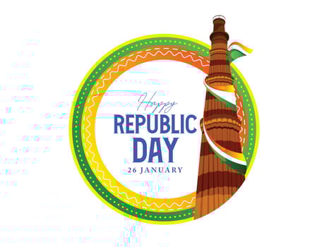 26 january with flag art indian celebration happy republic day India greetings. vector illustration design.