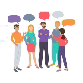 Business people, men and women, friends discuss, talk to each other, discuss the concept vector