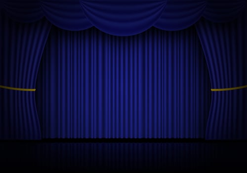 Blue curtain opera, cinema or theater stage drapes. Spotlight on closed velvet curtains background. Vector illustration