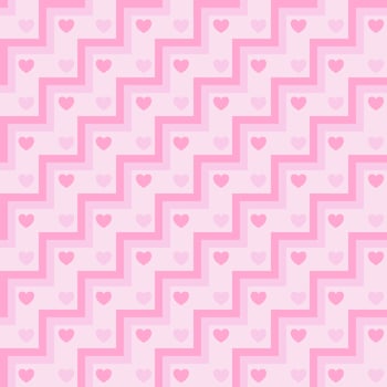 Pink heart on zigzag geometric square background vector seamless pattern, element for decorate valentine card, flannel tartan plain fabric textile printing, wallpaper and paper wrapping