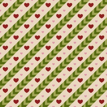 Red heart and green striped line background vector seamless pattern, element for decorate valentine card, flannel tartan plain fabric textile printing, wallpaper and paper wrapping