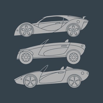 A set of super cars. Drawn light silhouettes for print. Side view Vector illustration