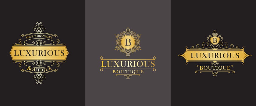 Vintage logos and monograms set elegant flourishes line art graceful ornaments. Classic ornate calligraphy for luxury emblem royal heraldic boutique, restaurant, hotel vector