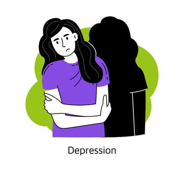 Depression. The concept of mental health and psychology. Vector illustration of a girl isolated on a white background.