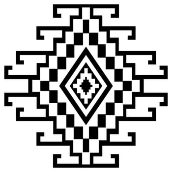 Ethnic geometric motif. Aztec Kilim geometric square diamond tribal motif for decoration element, black and white color isolated background. vector