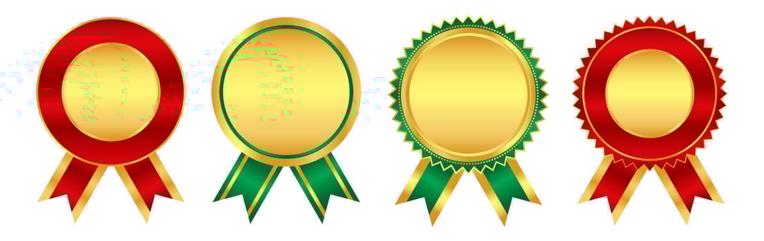 Golden seal with ribbon gold, red, green color. stamps, badge, medal, emblem, template vector