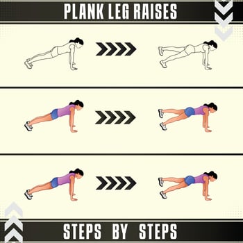 Woman Workout Set. Woman doing fitness, abs and yoga exercises. Lunges, Pushups, Squats, Dumbbell rows, Burpees, Side planks, Situ ps, Glute bridge, Leg Raise, Russian Twist, Side Crunch .et vector