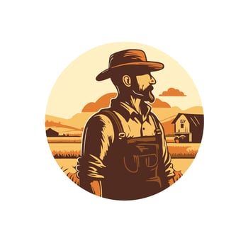 Farmer man logo mascot, agriculture farm icon vector