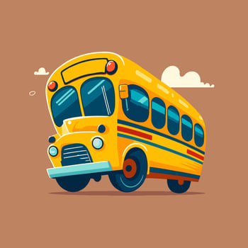 yellow school bus flat color vector icon logo illustration