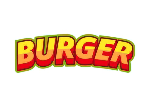 Inscription burger in pop-art style on a white background from multicolored letters. For monster menu decoration and printing. Vector illustration.