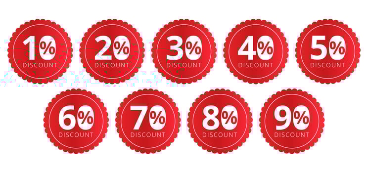 Set of stickers for discounts. Red round badges on a white background. vector