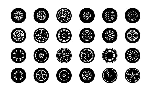 Set of black simple car tire icons. Vector illustration