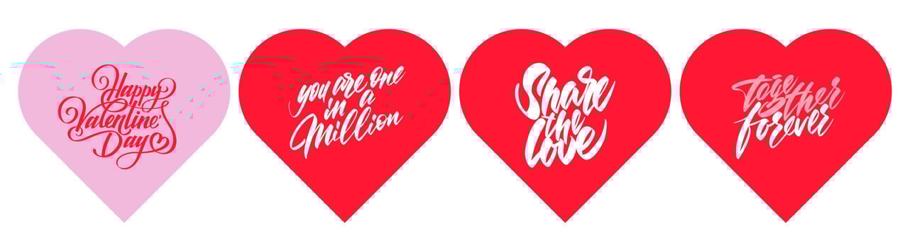 Heart shaped handwritten lettering on postcards. vector