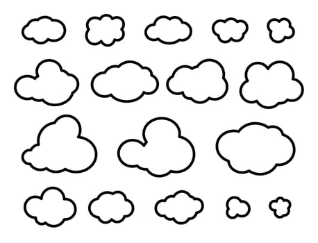 Cloud icons on white background in line art style for print and design. Vector illustration.