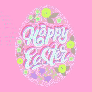 Postcard for Easter on a pink background for printing and holiday design. Vector illustration.