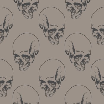 Pattern of skulls on a gray background in hendrow style for print and design.Vector illustration. vector