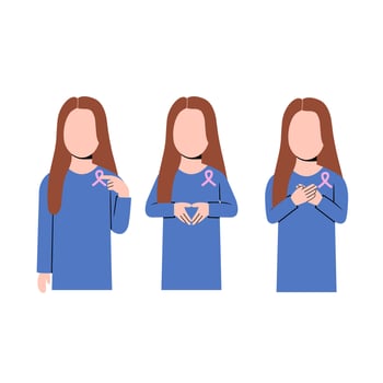 Set Of Woman Character For Cancer Awareness vector